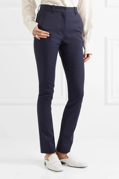 Shop Victoria Beckham Pinstriped Stretch-twill Slim-leg Pants