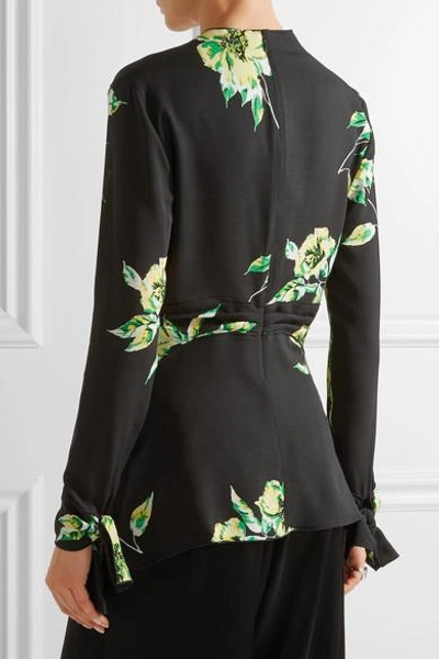 Shop Proenza Schouler Knotted Floral-print Silk-crepe Blouse