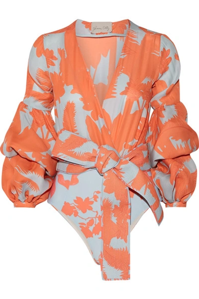 Johanna Ortiz Pintada Ruffled Printed Stretch Silk-blend Bodysuit