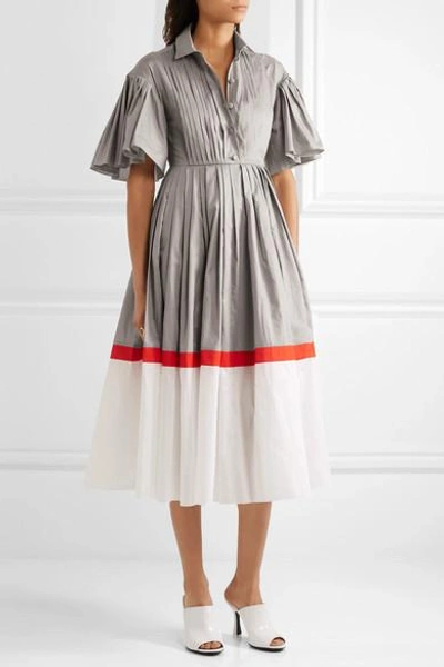 Shop Vika Gazinskaya Pintucked Color-block Cotton-voile Midi Dress