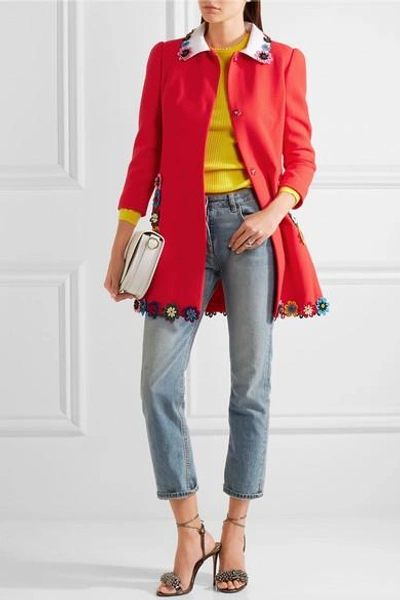 Shop Mary Katrantzou Mason Floral-appliquéd Wool-crepe Coat