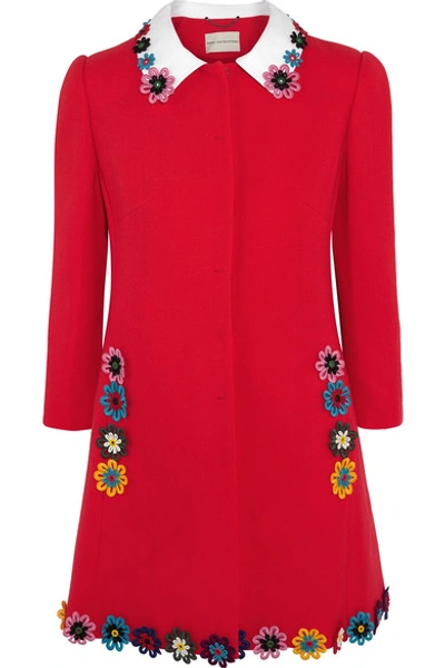 Shop Mary Katrantzou Mason Floral-appliquéd Wool-crepe Coat