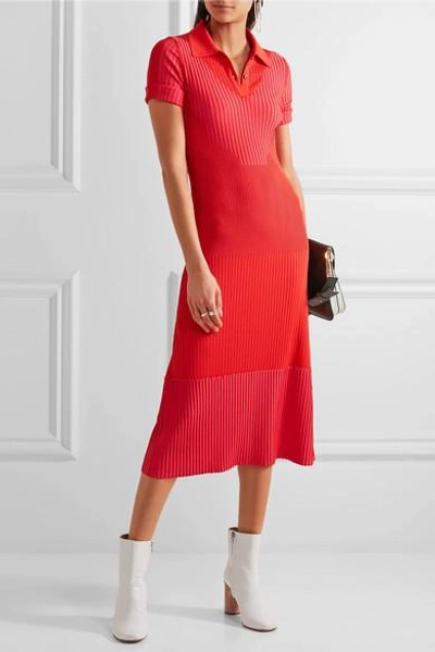 Shop Maison Margiela Ribbed Stretch-knit Midi Dress