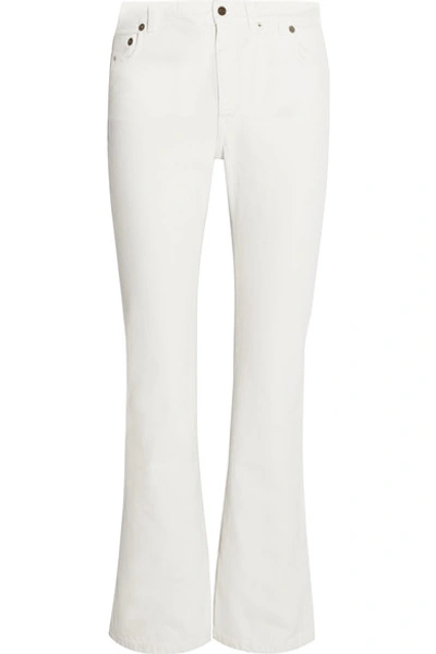 Saint Laurent Cropped High-rise Flared Jeans In White Stonewash