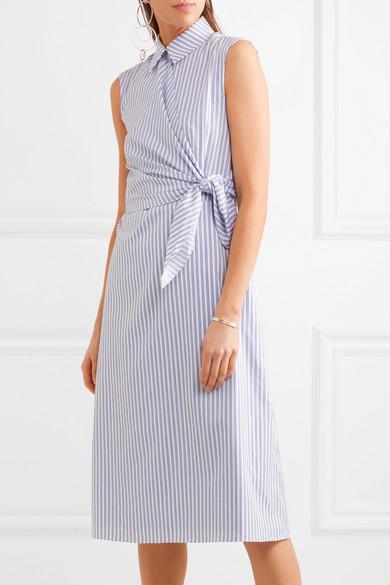 Jw Anderson Knotted Striped Cotton Shirt Dress In White Llue | ModeSens