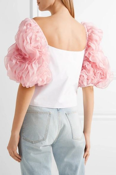 Shop Rosie Assoulin Morel Ruffled Gauze-trimmed Cotton Top
