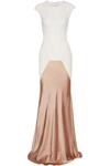 ESTEBAN CORTAZAR Satin-paneled ribbed stretch-knit gown