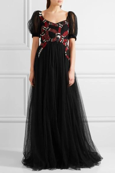 Gucci Embellished Embroidered Tulle Gown In Black | ModeSens