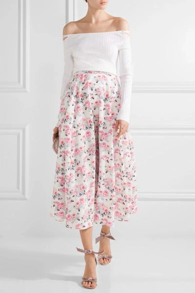 Shop Emilia Wickstead Eleanor Floral-print Cloqué Midi Skirt