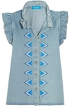 M.I.H JEANS Hillsea ruffled embroidered denim top