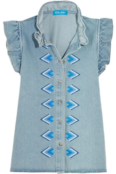 M.i.h. Jeans Hillsea Ruffled Embroidered Denim Top