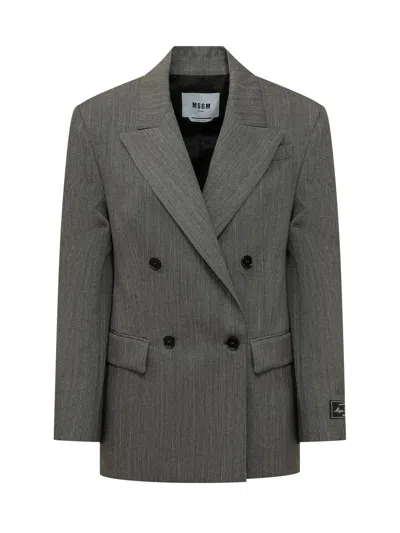 Msgm Modern Blazer Jacket In Gray