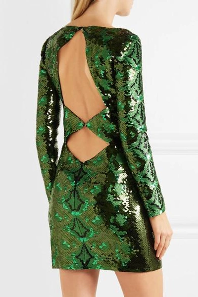 Shop Roberto Cavalli Cutout Sequined Silk-chiffon Mini Dress