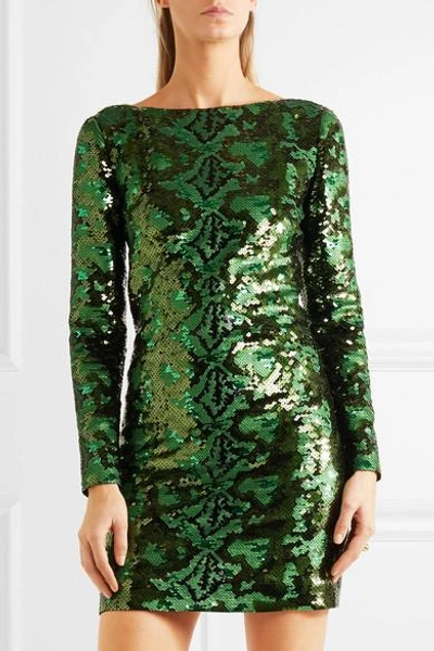 Shop Roberto Cavalli Cutout Sequined Silk-chiffon Mini Dress