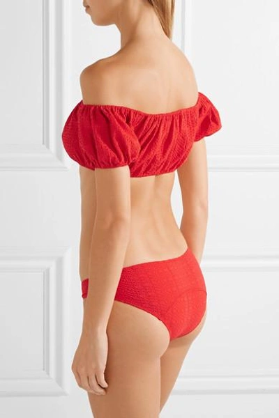 Shop Lisa Marie Fernandez Leandra Off-the-shoulder Seersucker Bikini