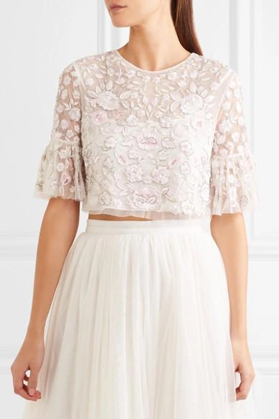 Shop Needle & Thread Rosette Embellished Embroidered Tulle Top