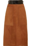 BOTTEGA VENETA Cracked leather-trimmed suede midi skirt