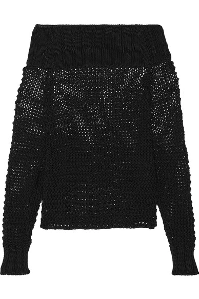 Shop Calvin Klein Collection Ebner Off-the-shoulder Cable-knit Cotton Sweater