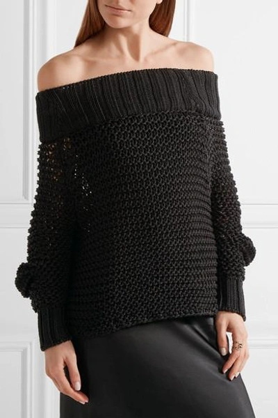 Shop Calvin Klein Collection Ebner Off-the-shoulder Cable-knit Cotton Sweater