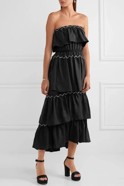 Shop Sonia Rykiel Strapless Tiered Embellished Crepe Maxi Dress