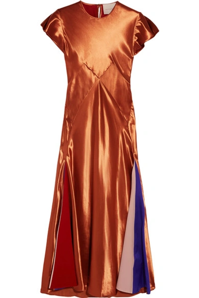 Roksanda Woman Theile Crepe De Chine-paneled Satin Midi Dress Copper