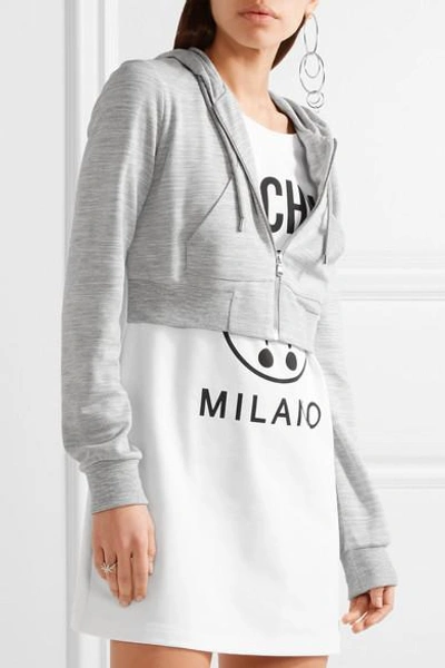Shop Moschino Hooded Printed Stretch-cotton And Jersey Mini Dress
