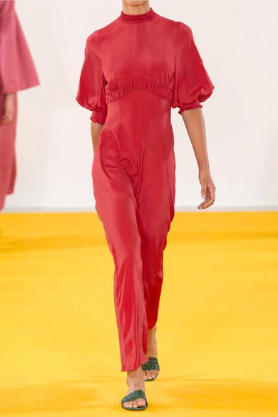 Emilia Wickstead Natasia Gathered Crepe Maxi Dress In Red | ModeSens