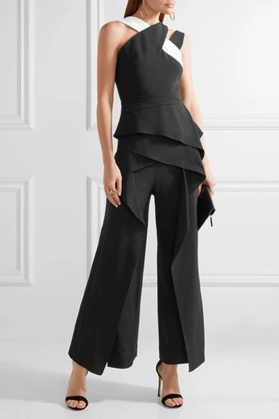 Shop Roland Mouret Caldwell Cropped Layered Stretch-crepe Wide-leg Pants