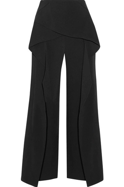 Shop Roland Mouret Caldwell Cropped Layered Stretch-crepe Wide-leg Pants