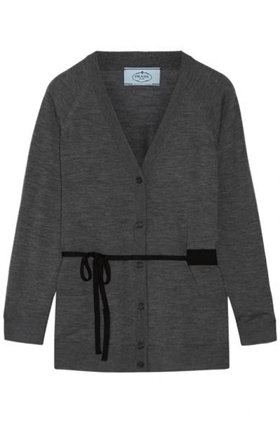 Shop Prada Belted Wool Cardigan