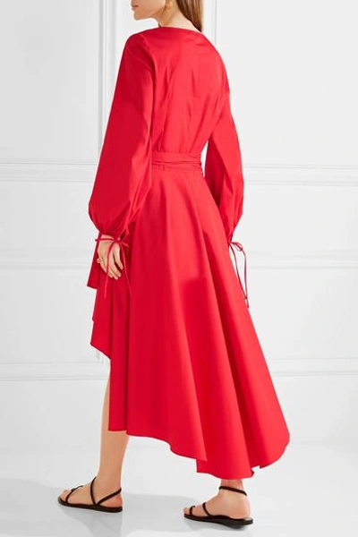 Shop Caroline Constas Lena Asymmetric Wrap-effect Cotton-blend Mini Dress