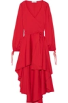 CAROLINE CONSTAS Lena asymmetric wrap-effect cotton-blend mini dress