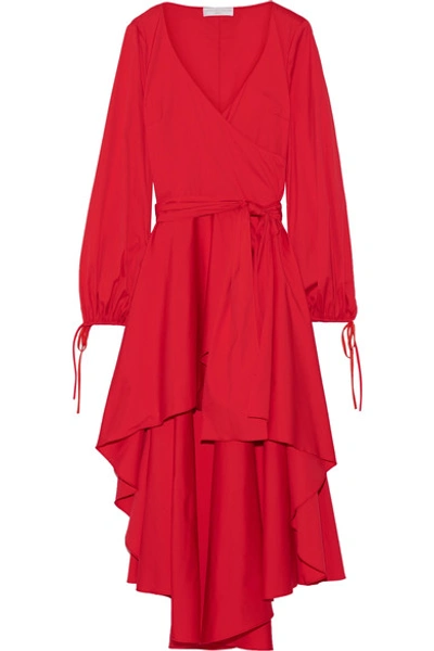 Shop Caroline Constas Lena Asymmetric Wrap-effect Cotton-blend Mini Dress