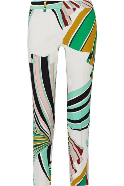 Emilio Pucci Woman Cropped Printed Stretch-cotton Poplin Skinny Pants Bright Green