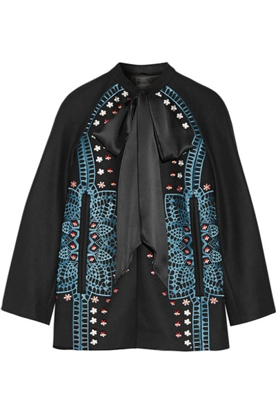 Temperley London Woman Juniper Satin-trimmed Embroidered Wool And Cashmere-blend Jacket Black