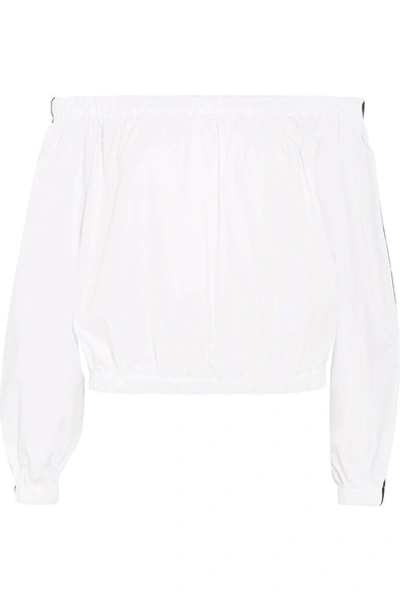 Paper London Storm Off-the-shoulder Canvas-striped Cotton-poplin Top In White
