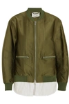 3.1 Phillip Lim Satin And Striped Poplin Bomber Jacket In Everglade