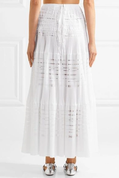 Shop Alaïa Laser-cut Pleated Cotton-blend Maxi Skirt