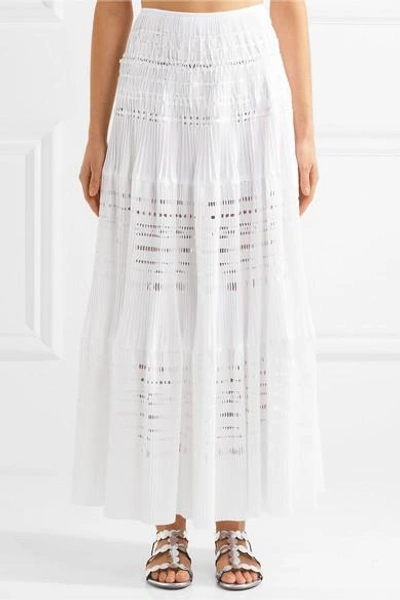 Shop Alaïa Laser-cut Pleated Cotton-blend Maxi Skirt