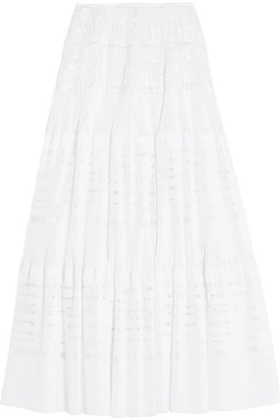 Shop Alaïa Laser-cut Pleated Cotton-blend Maxi Skirt