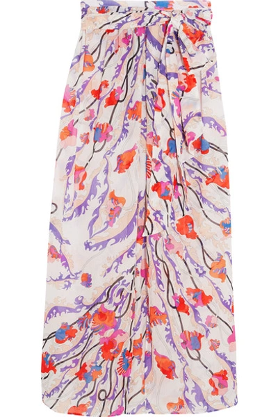 Emilio Pucci Ranuncoli Cotton Voile Maxi Coverup Skirt, White/pink In Bubblegum