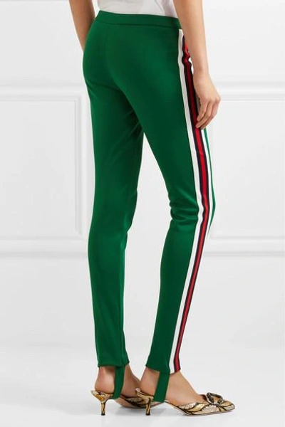 Shop Gucci Striped Jersey Leggings In Dark Green