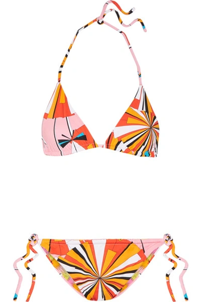 Emilio Pucci Reversible Printed Triangle Bikini In Orange