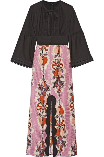 Anna Sui Hearts Garland Twill And Silk And Cotton-blend Jacquard Maxi Dress