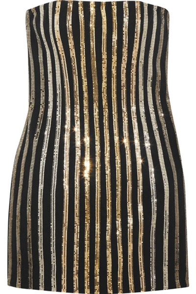 Balmain Metal Mesh-paneled Crepe Mini Dress In Black, Gold & Silver