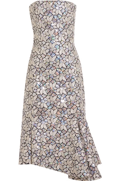 Balenciaga Embellished Embroidered Cotton-canvas Dress In Metallic