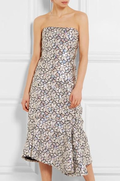 Shop Balenciaga Embellished Embroidered Cotton-canvas Dress