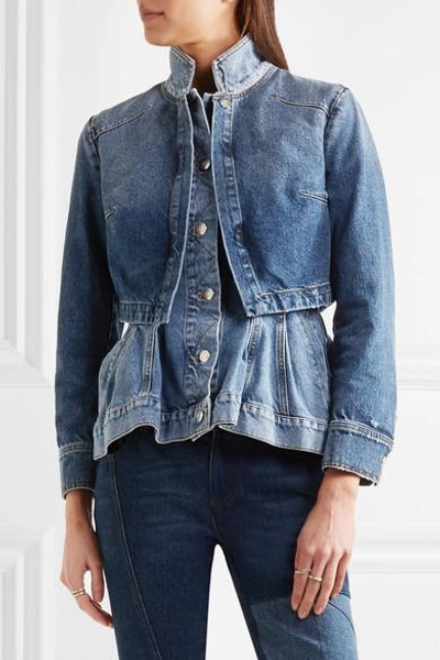 Shop Alexander Mcqueen Layered Denim Peplum Jacket