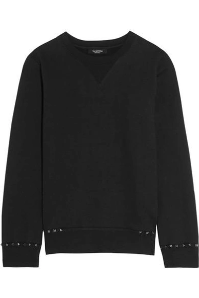 Shop Valentino The Rockstud Cotton-jersey Sweatshirt In Black