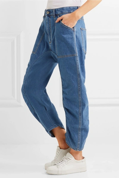Shop Stella Mccartney Xenia Cotton Blend-paneled High-rise Tapered Jeans
